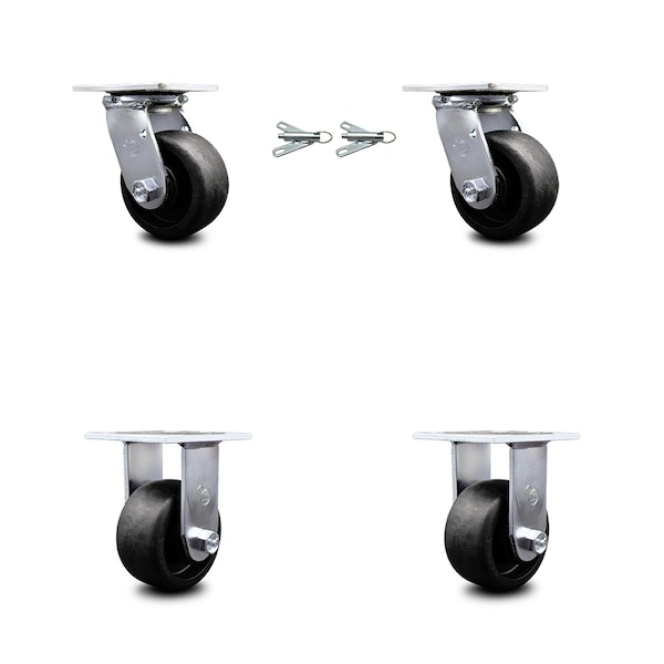 4 Inch Glass Filled Nylon Caster Set with Ball Bearings 2 Swivel Lock 2 Rigid